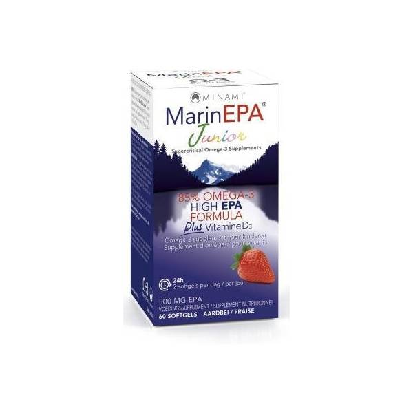 MarinEPA Junior 85% Oméga 3 High EPA Formule + Viatamine D3 60 softgels - Minami Nutrition - Acides Gras essentiels (Omega) - 1