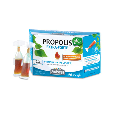 Propolis brune de peuplier BIO Extra forte - Actidoses 20 ampoules - Aristée - Produits de la Ruche - 1