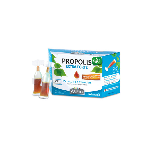 Propolis brune de peuplier BIO Extra forte - Actidoses 20 ampoules - Aristée - Produits de la Ruche - 1