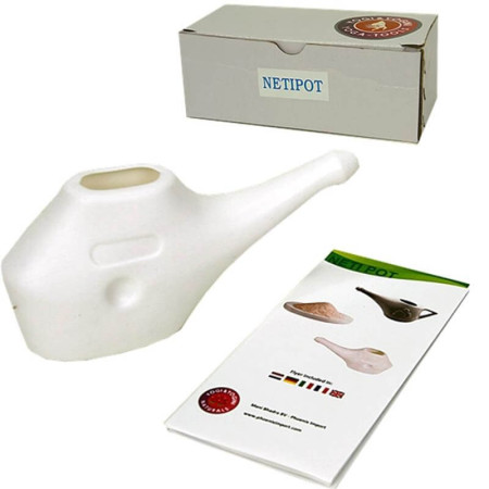 Lota (Jala Neti) en plastique blanc 150 ml avec sel de l'Himalaya - Lota, Neti Pot et Gratte Langue - 1