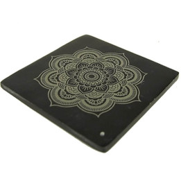 Brûle encens en pierre à savon noir "Mandala" - 10.5 x 10.5 cm. - Encens, Résines Traditionnelles & Fumigation - 1