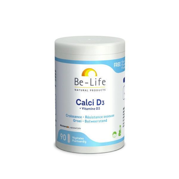 Calci D3 90 gélules - Be-Life - <p>Le Calcium contribue au maintien d'une bonne dentition et d'une bonne ossature.</p> - 1