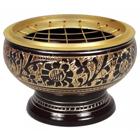 Encensoir en laiton - Brûle encens à charbon - Noir - Taille M - 7.5 x 5.5 cm - Encens, Résines Traditionnelles & Fumigation - 1