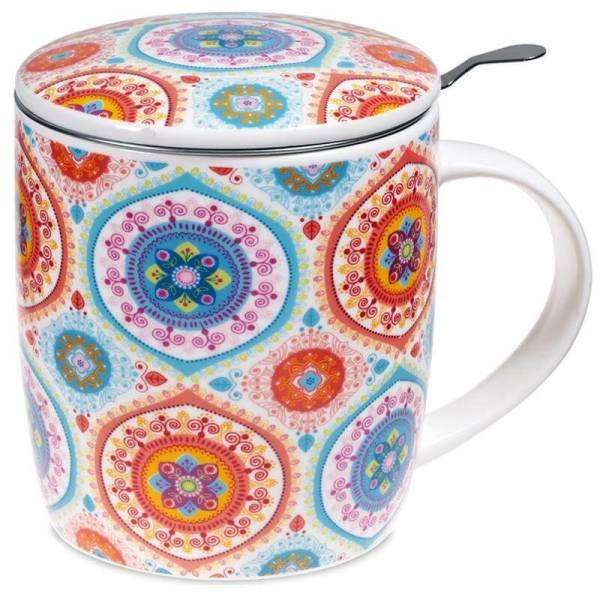 Tisanière Mandala bleu en porcelaine avec filtre - Accessoires autour des tisanes et du thé - 1
