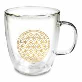 Tasse à Thé en verre - Fleur de Vie Or - 400 ml - Accessoires autour des tisanes et du thé - 1-Tasse à Thé en verre double paroi - Fleur de Vie Or - 400 ml