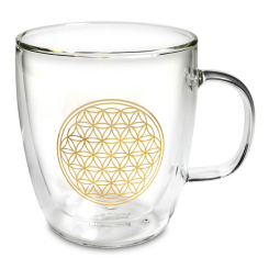 Teeglas aus Glas – Blume des Lebens Gold – 400 ml – Zubehör für Tee und Kräutertee – 1