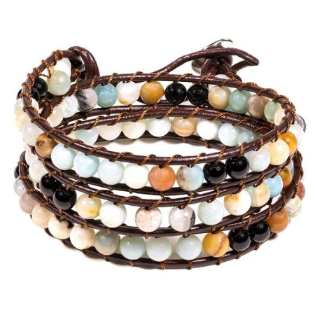 Bracelet en perles d'Amazonite et Agate noire - 6 mm - Lithothérapie - Lithothérapie - Pierres de Santé - Bijoux - 1