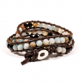 Bracelet en perles d'Amazonite et Agate noire - 6 mm - Lithothérapie - Lithothérapie - Pierres de Santé - Bijoux - 2