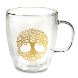 Teeglas aus Glas – Goldener Lebensbaum – 400 ml – Zubehör für Tee und Kräutertee – 1 Stück