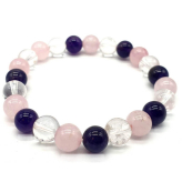 Bracelet Améthyste, Cristal, Quartz Rose - 8 mm - Lithothérapie - Lithothérapie - Pierres de Santé - Bijoux - 1-Armband aus Amethyst, Kristall und Rosenquarz – 8 mm – Lithotherapie