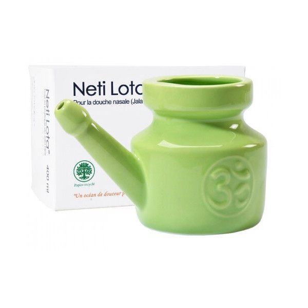 Lota (Jala Neti) OM en porcelaine 400 ml - Vert Amande - Lota, Neti Pot et Gratte Langue - 1