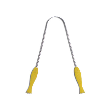Gratte-langue (Hrid dhauti) en inox avec manchon - Jaune - Lota, Neti Pot et Gratte Langue - 1 Gratte-langue (Hrid dhauti) en inox avec manchon - Jaune - Lota, Neti Pot et Gratte Langue - 1