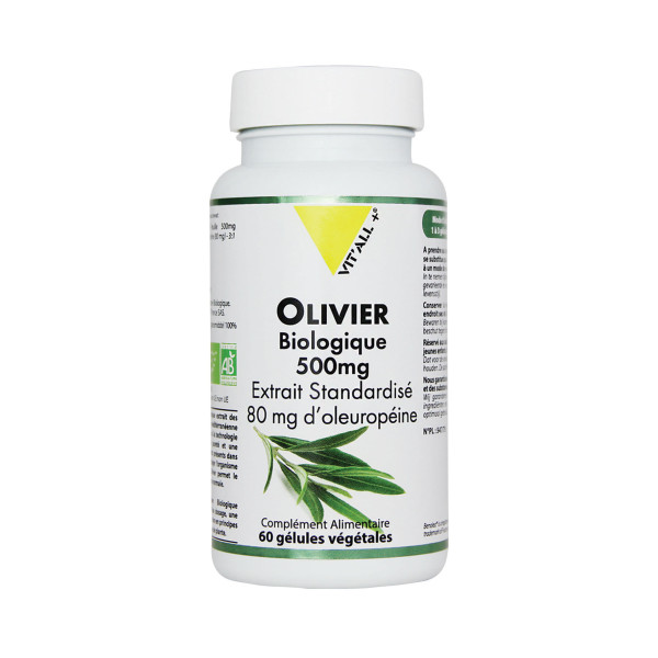 Olivier (Olea europea) BIO Extrait Standardisé 500 mg 60 gélules - Vitall+ - 1 - Herboristerie du Valmont