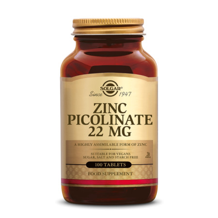 Zinc Picolinate 22mg Flacon de 100 comprimés - Solgar - Minéraux - 1