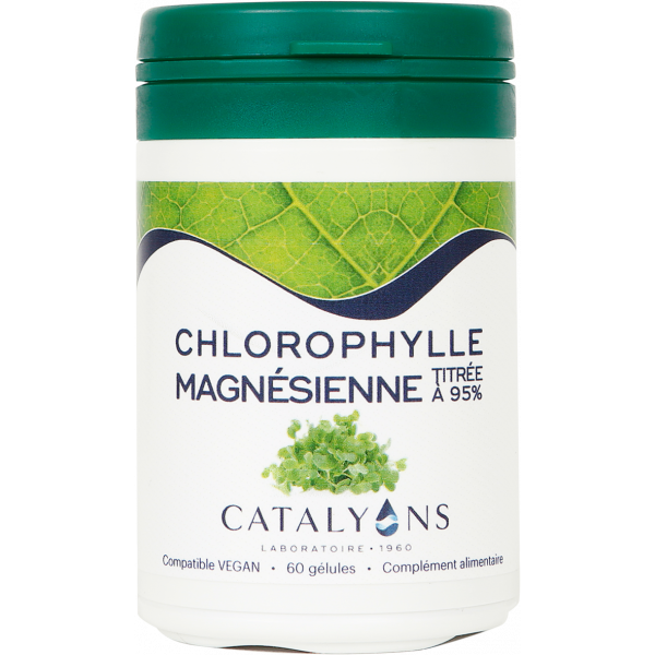 Chlorophylle magnésienne pure à 95% 60 gélules - Catalyons - Equilibre acido-basique + - 1