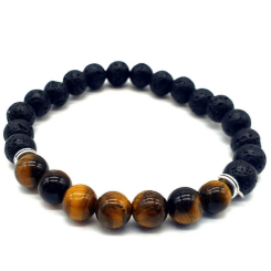 Tigerauge-Armband mit 7 Perlen und Lavaperlen – 8 mm – Lithotherapie – Kristallheilung – Heilsteine – Schmuck – 1