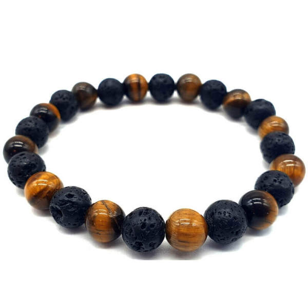 Armband aus Tigerauge und Lavaperlen – 8 mm – Lithotherapie – Heilsteine – Schmuck – 1