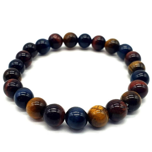 Armband mit Tigerauge, Stierauge und Falken-Schutzsteinen – 8 mm – Lithotherapie – Heilsteine – Schmuck – 1