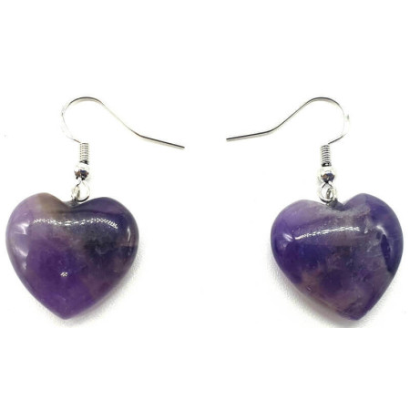 Boucles d'oreilles Coeur Améthyste - 4 cm - Lithothérapie - Lithothérapie - Pierres de Santé - Bijoux - 1 Boucles d'oreilles Coeur Améthyste - 4 cm - Lithothérapie - Lithothérapie - Pierres de Santé - Bijoux - 1
