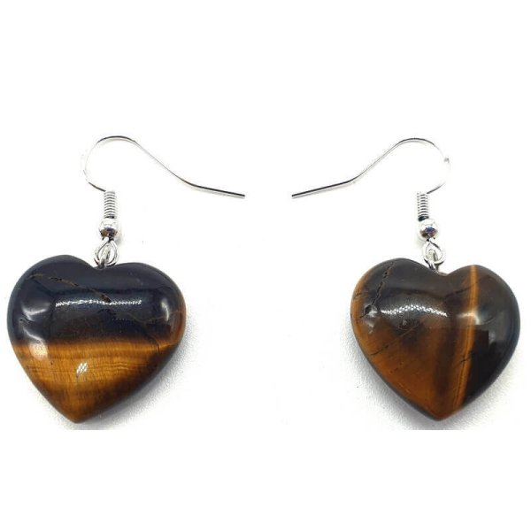 Boucles D'oreilles Oeil De Tigre - Paire Neuve Sans Emballage, Pierre Argentée