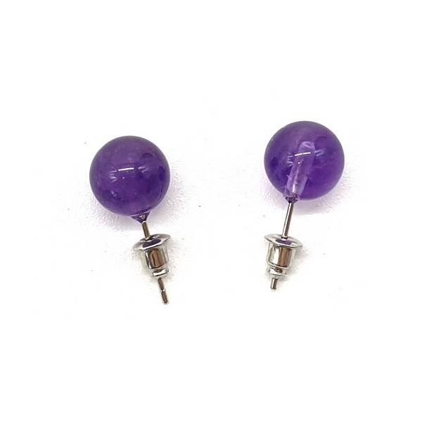 Boucles d'oreilles perles d'Améthyste - 10 mm - Lithothérapie - Lithothérapie - Pierres de Santé - Bijoux - 1