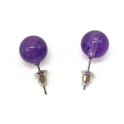 Boucles d'oreilles perles d'Améthyste - 10 mm - Lithothérapie - Lithothérapie - Pierres de Santé - Bijoux - 1