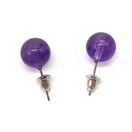 Boucles d'oreilles perles d'Améthyste - 10 mm - Lithothérapie - Lithothérapie - Pierres de Santé - Bijoux - 1 Boucles d'oreilles perles d'Améthyste - 10 mm - Lithothérapie - Lithothérapie - Pierres de Santé - Bijoux - 1