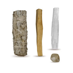 Kits de nettoyage énergétique avec Sauge blanche - Citrine - Palo Santo - Cristal de sélénite - Encens, Résines Traditionnelles 