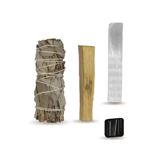 Kits de nettoyage énergétique avec Sauge blanche - Tourmaline - Palo Santo - Cristal de sélénite - Encens, Résines Traditionnell