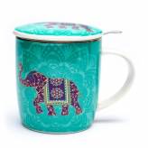 Tisanière Eléphant Indien en porcelaine avec filtre - <p>Tasse à thé avec couvercle et infuseur en acier inoxydable.</p> - 2