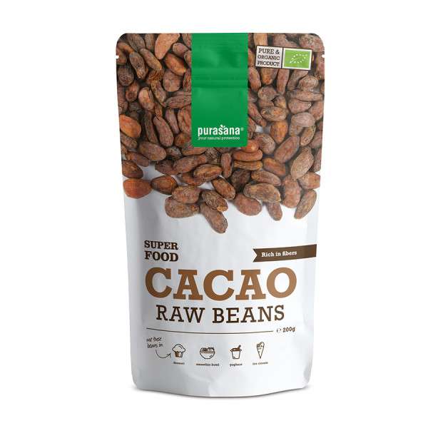 Cacao fèves crues BIO 200g (Cacao Raw Beans Super Food) - Purasana - <p>Les<strong> flavonols de cacao</strong> contribuent à un