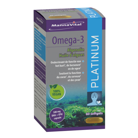 Omega-3 Platinum DHA et EPA - Huile d'algues - 60 Softgel - Mannavita - Complément alimentaire - 1