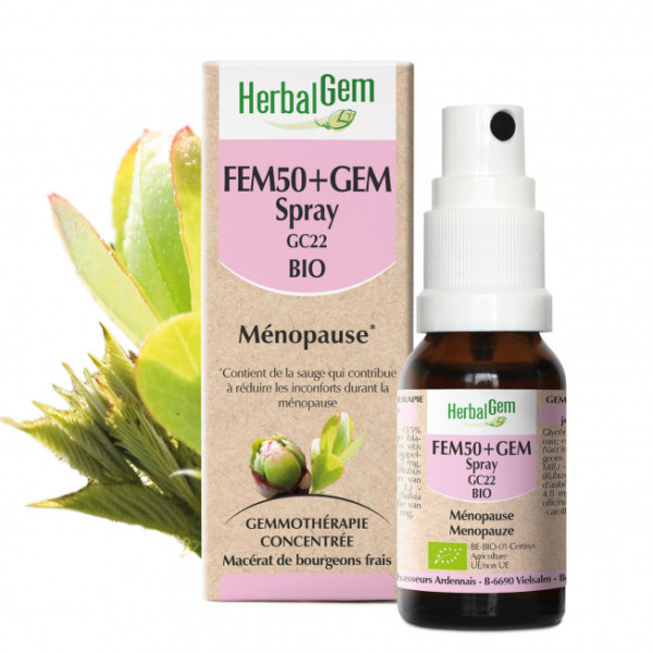 Fem50+ Gem - Ménopause - Spray 15 ml Bio - Herbalgem - GC22 - Gemmothérapie - 1