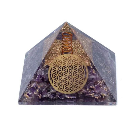 Orgonite Pyramide Améthyste fleur de vie - 7x7x6 cm - Lithothérapie - Lithothérapie - Pierres de Santé - Bijoux - 1