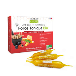 Force Tonique (Gelée royale - Propolis verte - Pollen - Acérola - Ginseng - Guarana ) 10 ampoules de 10 ml Bio - Propos'Nature -