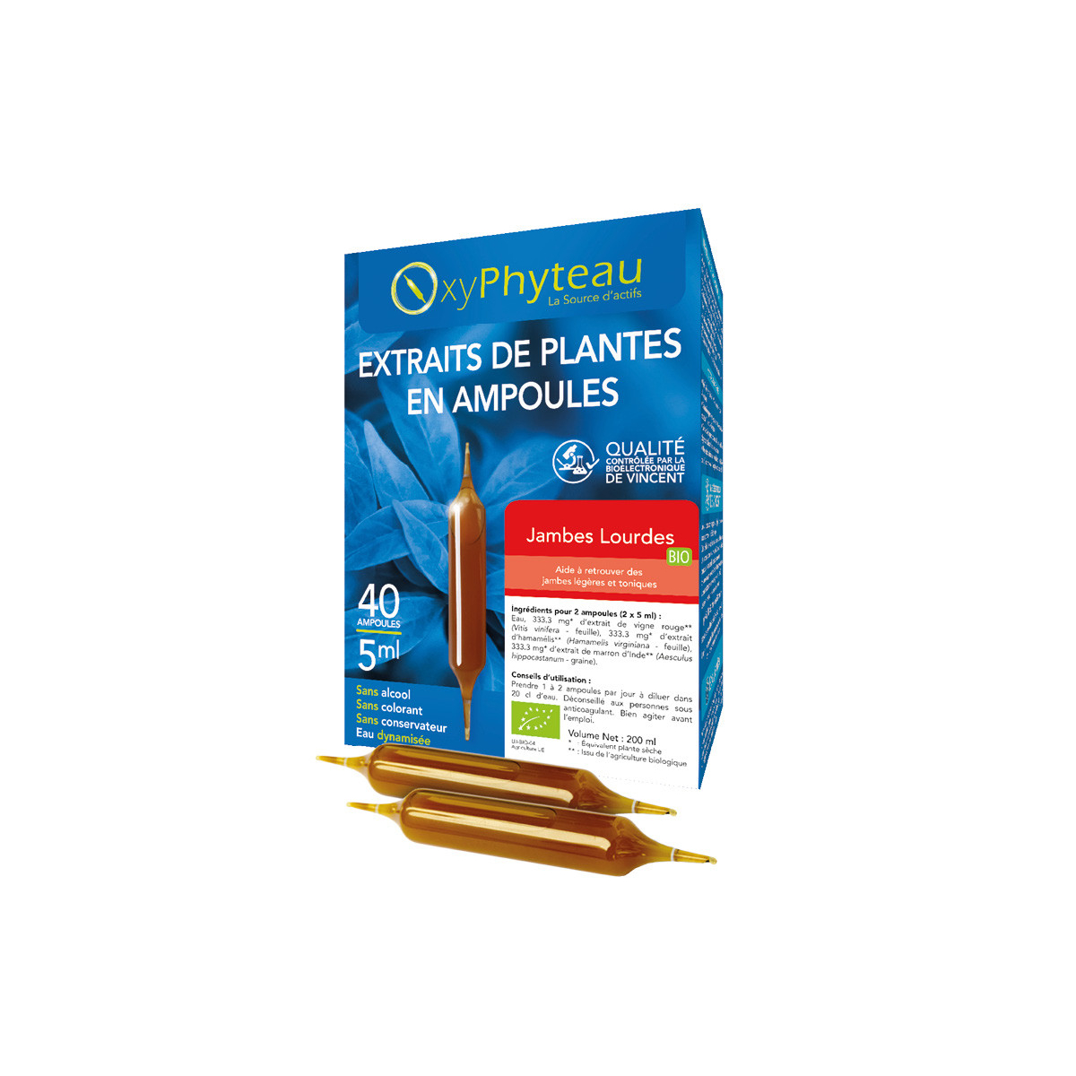 Complexe Jambes Lourdes BIO 40 ampoules - Oxyphyteau