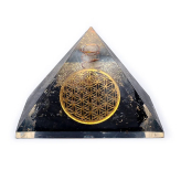 Orgonite Pyramide en Cristal à pointes de tourmaline noire avec Fleur - 7x7x6 - Lithothérapie - Lithothérapie - Pierres de Santé-Orgonite Kristalpiramide met Zwarte Toermalijnpunten en Bloem - 7x7x6 - Lithotherapie