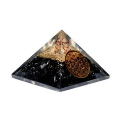 Orgonite Pyramide en Cristal à pointes de tourmaline noire avec Fleur - 7x7x6 - Lithothérapie - Lithothérapie - Pierres de Santé