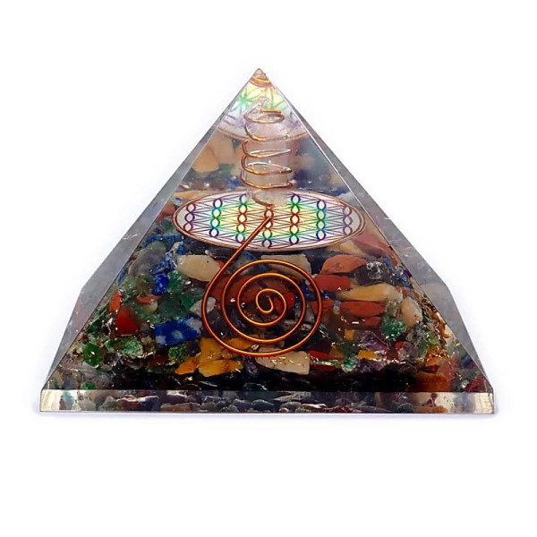 Orgonite Pyramide de Fleur de Vie Colorée avec Pointe de Cristal - 7x7x6 - Lithothérapie - Lithothérapie - Pierres de Santé - Bi