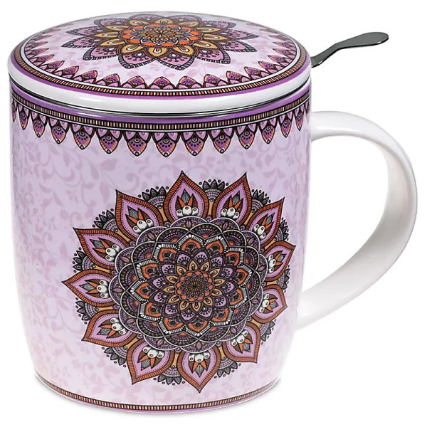 Tisanière Mandala violet en porcelaine avec filtre