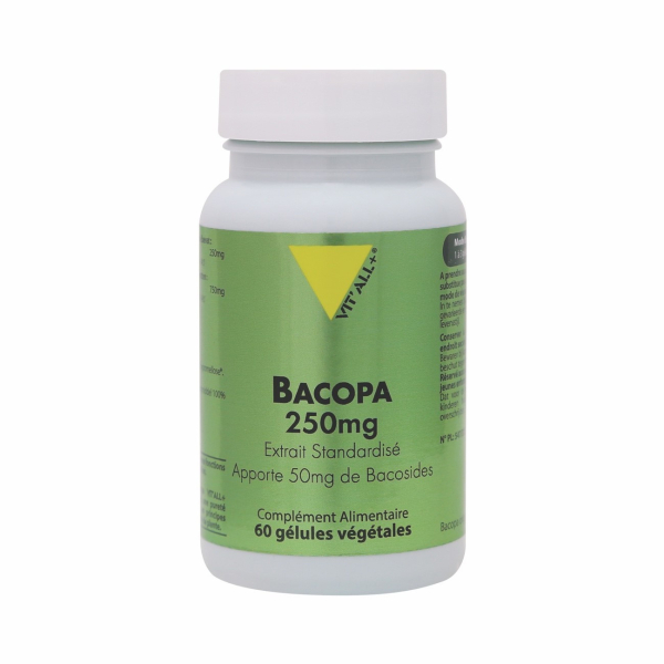 Bacopa monnieri Standardisierter Extrakt 250 mg - 60 pflanzliche Kapseln - Vitall+ - Kräuterkapseln - 1