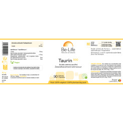 Taurin 500 90 gélules - Be-Life - Acides aminés - 2