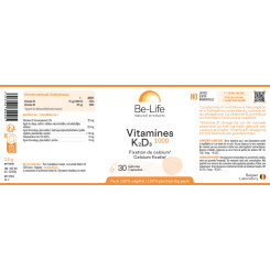 Vitamines K2 - D3 1000 30 gélules acido-résistantes - Be-Life - Vitamine A & D / huile de foie de morue - 2