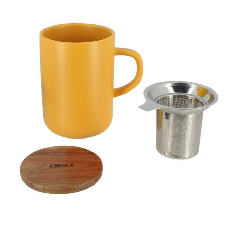 OGO LIVING - Tisanière Juliet 475 Ml - Idéale Pour Le Thé Et La Tisane Mug A The En Gres Et Couvercle En Bois Dacacia Bleu 7912015
