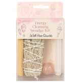 -Kit de nettoyage énergétique avec Sauge blanche - Quartz rose - Palo Santo - Cristal de sélénite
