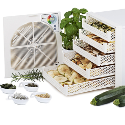 Déshydrateur séchoir (2 à 3kg) à fruits et plantes médicinales ou arômatiques - 5 plateaux - Finition blanche - Séchoirs à fruit