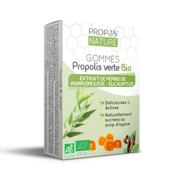 Gomme à la Propolis verte et Extrait de pamplemousse Bio goût Eucalyptus 45 gr - Propos' Nature - 1 - Herboristerie du Valmont