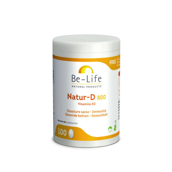 Natur-D 800 (Vitamine D3 - 800UI) 100 capsules - Be-Life - 1 - Herboristerie du Valmont