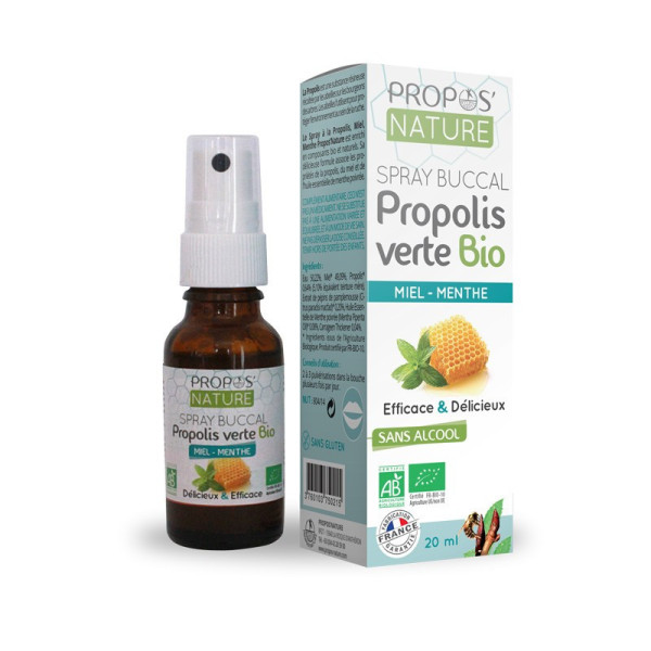 Spray buccal Propolis verte Miel Menthe Bio sans alcool 20  ml - Propos'Nature - 1 - Herboristerie du Valmont