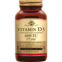 Vitamine D3 15 µg/600 UI 120 gélules végétales - Solgar - Vitamine A & D / huile de foie de morue - 1